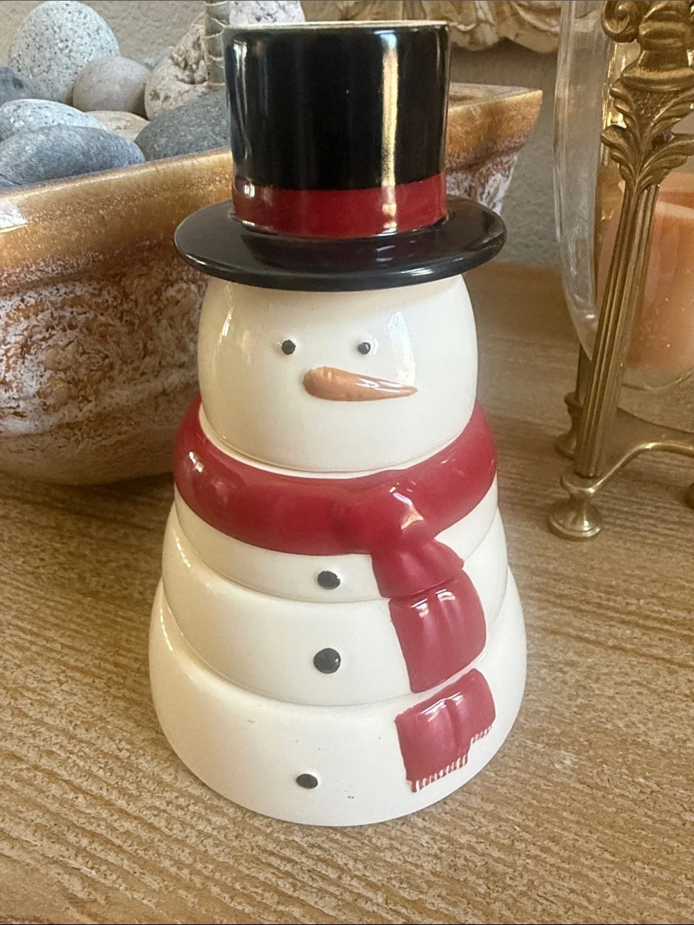 Ceramic White Snowman Stacking Measuring Cups